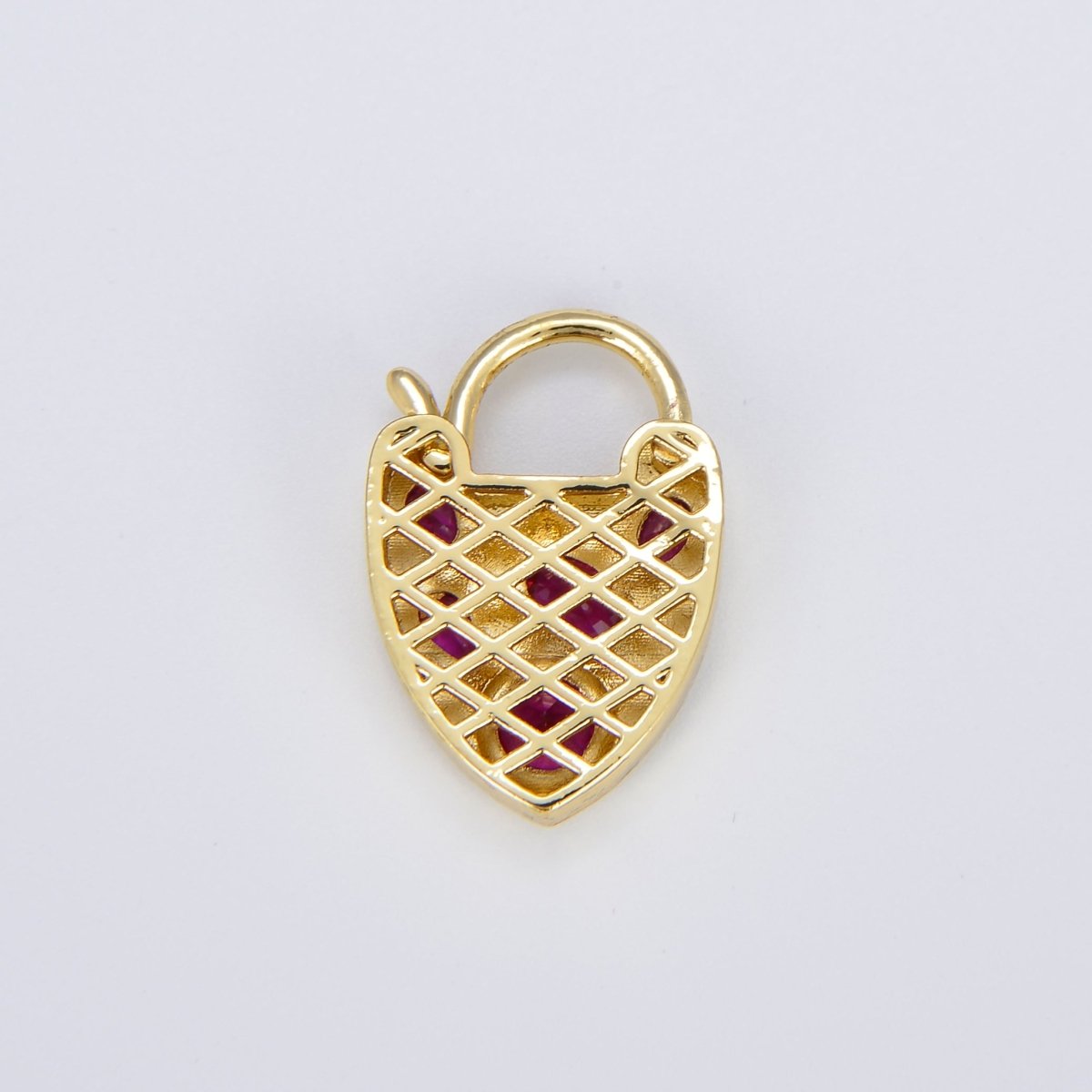 14K Shiny Gold Heart Shaped Padlock Clasp, Cubic Zirconia Love Clasp, Working Open Close Clasp Pendant Connector Charm for Necklace L-320~L-322 - DLUXCA