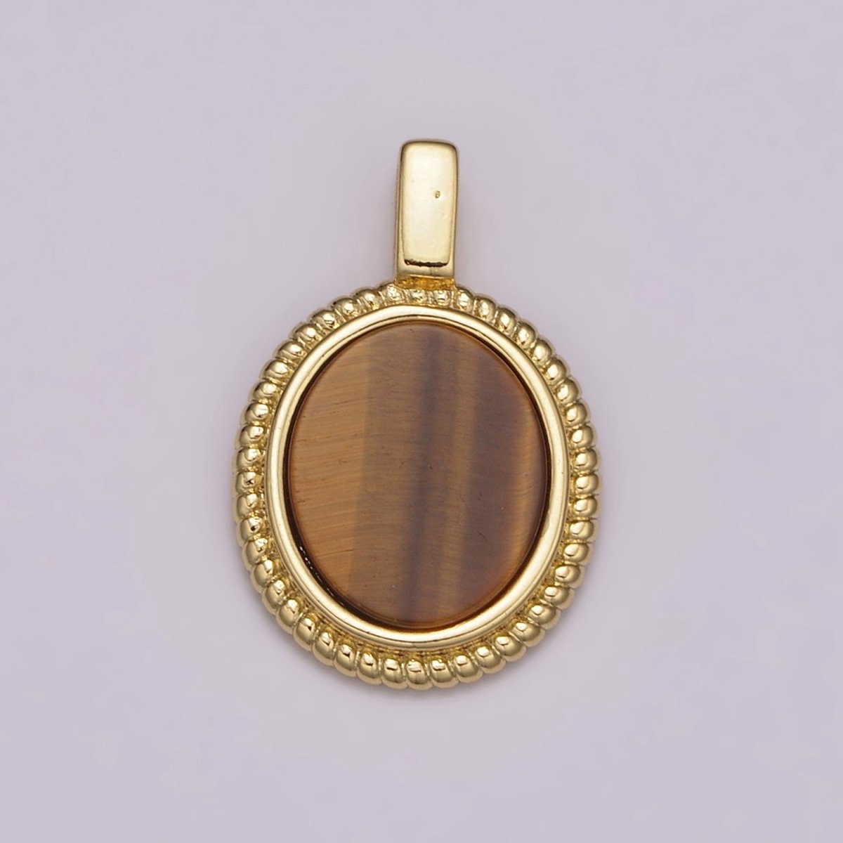 14K Yellow Gold plated Oval Gemstone Medallion Pendant Abalone, Tiger Eye, Carnelian, Black ,Green Agate for Vintage Classic Minimalist Jewelry N - 478 - N - 482 - DLUXCA