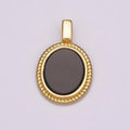 14K Yellow Gold plated Oval Gemstone Medallion Pendant Abalone, Tiger Eye, Carnelian, Black ,Green Agate for Vintage Classic Minimalist Jewelry N-478 - N-482