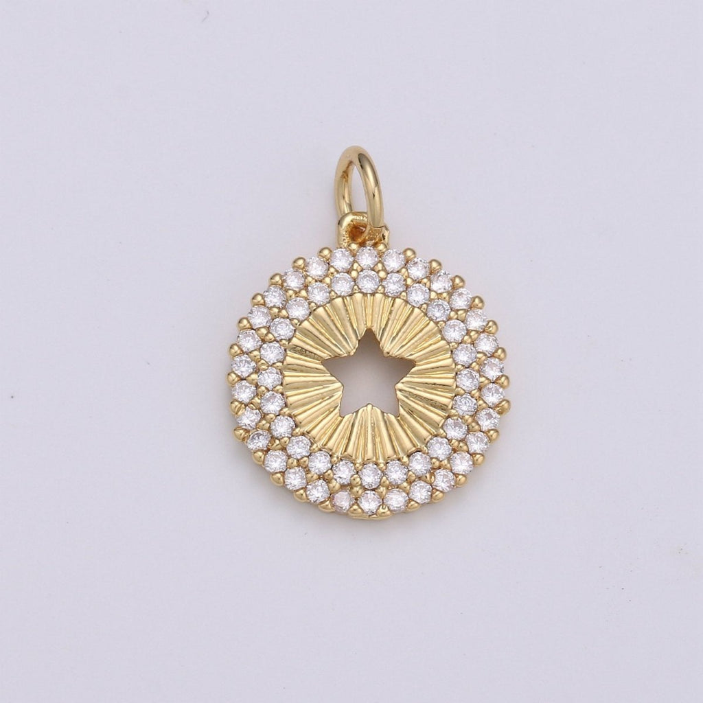 14mm 24K Gold and Silver Round Star Charm - Round Star Charm, Micro Pave Star Charm, Twinkle Star Charm, 24k Gold plated Charm D-576 D-577