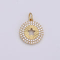 14mm 24K Gold and Silver Round Star Charm - Round Star Charm, Micro Pave Star Charm, Twinkle Star Charm, 24k Gold plated Charm D-576 D-577