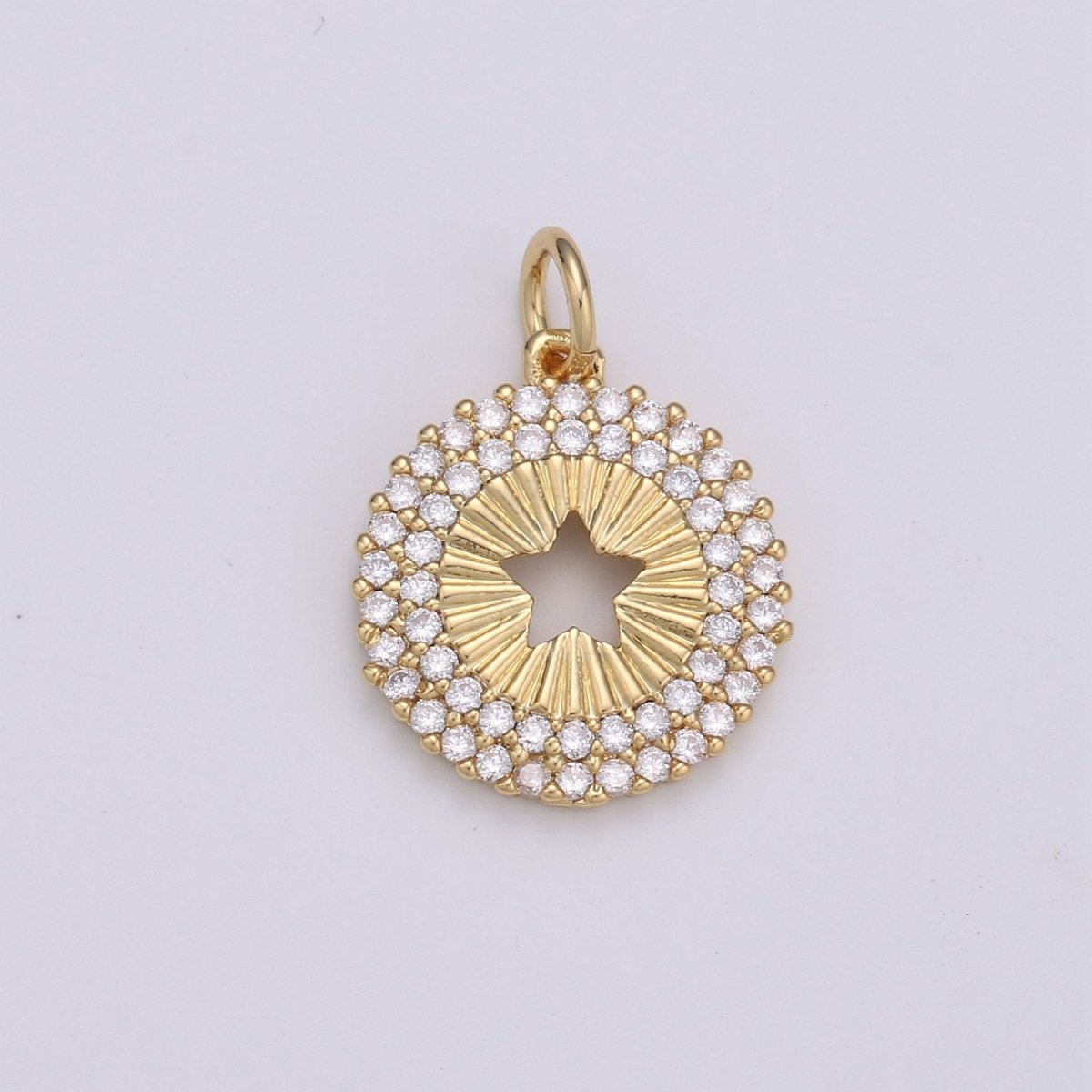 14mm 24K Gold and Silver Round Star Charm - Round Star Charm, Micro Pave Star Charm, Twinkle Star Charm, 24k Gold plated Charm D-576 D-577