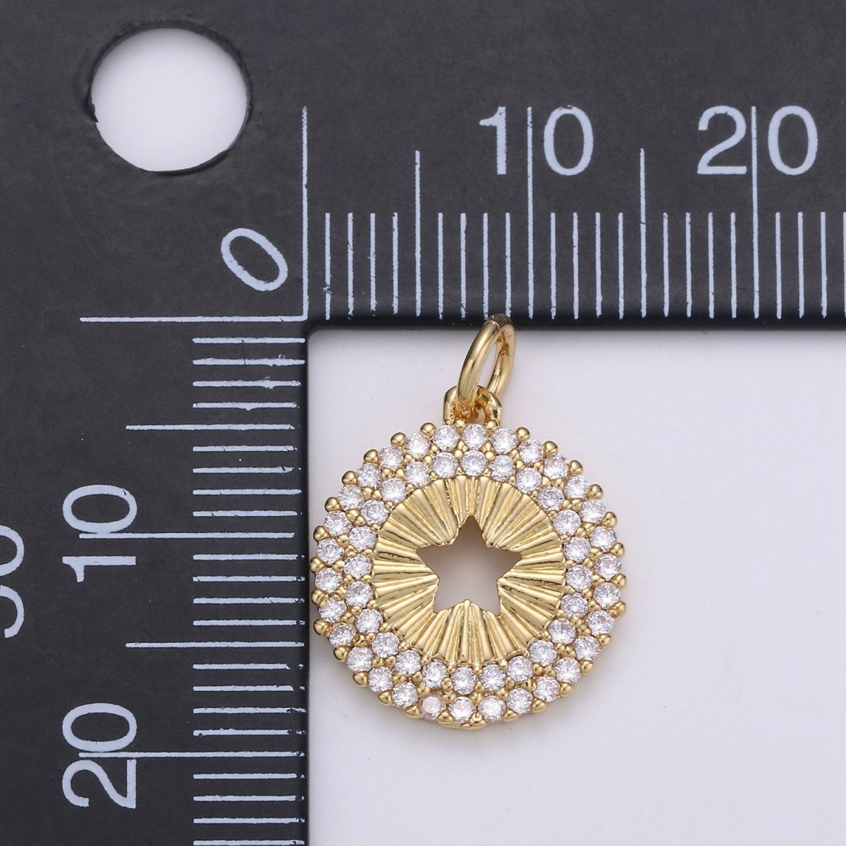 14mm 24K Gold and Silver Round Star Charm - Round Star Charm, Micro Pave Star Charm, Twinkle Star Charm, 24k Gold plated Charm D-576 D-577