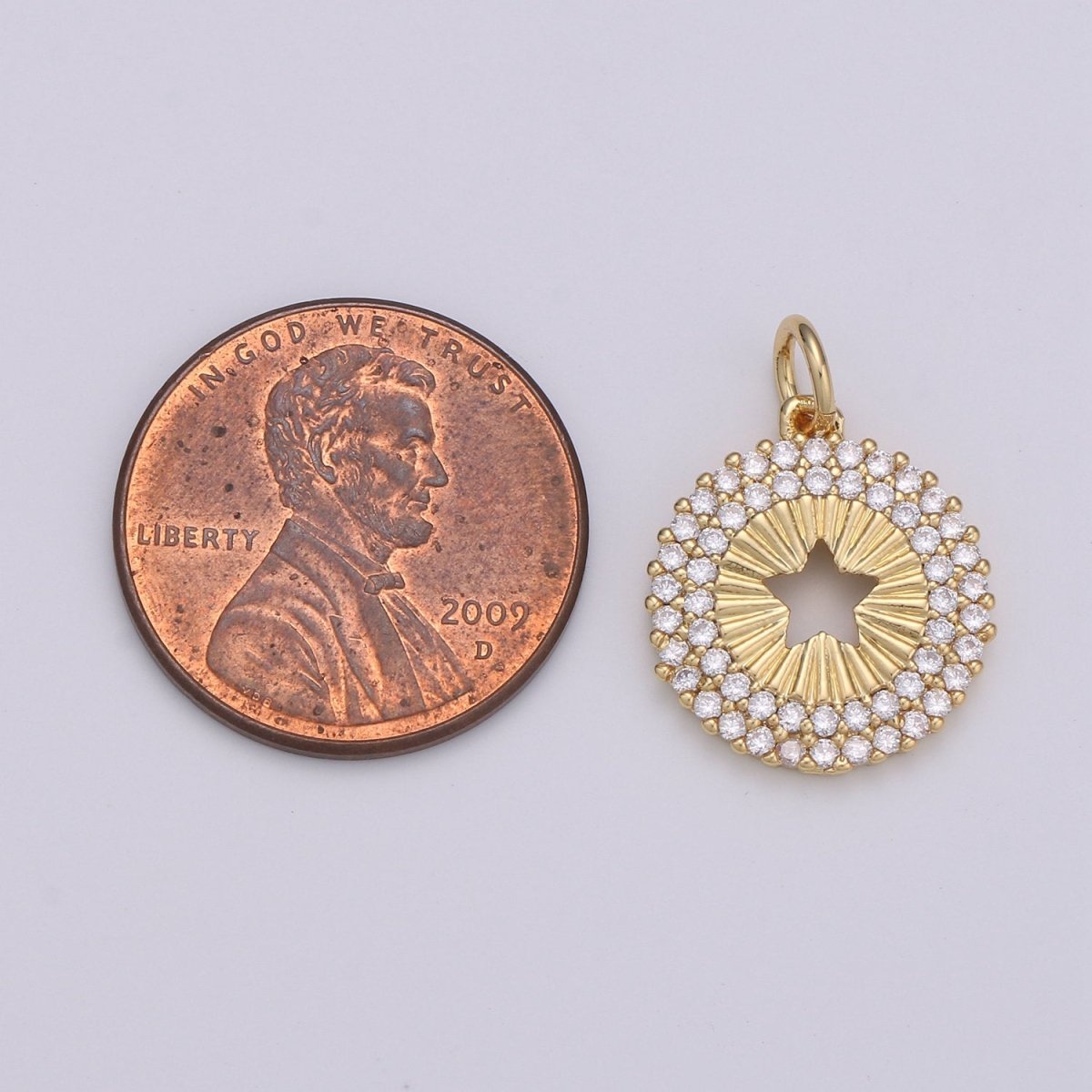 14mm 24K Gold and Silver Round Star Charm - Round Star Charm, Micro Pave Star Charm, Twinkle Star Charm, 24k Gold plated Charm D-576 D-577