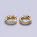 14mm Clear Micro Paved CZ Gold Huggie Hoop Earrings P-395 - DLUXCA