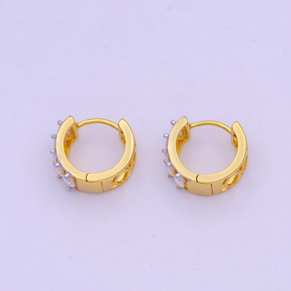 14mm Gold Marquise Cubic Zirconia Mixed Metal Cartilage Huggie Earrings | T-139 - DLUXCA
