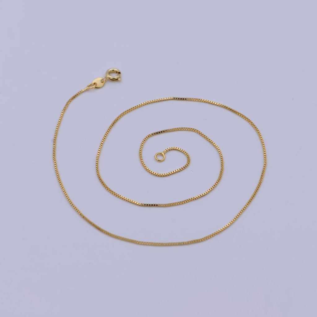 15.5" Box Chain Necklace, Dainty 24K Gold Plated 0.7mm Layering Finished Chain | WA-503 Clearance Pricing - DLUXCA