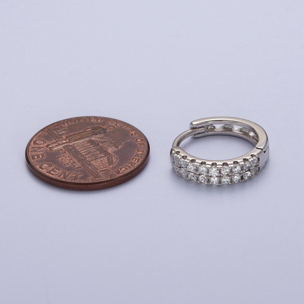 15.5mm Double Micro Paved CZ Huggie Hoop Cartilage Earrings in Gold & Silver | AD-050 AD-052