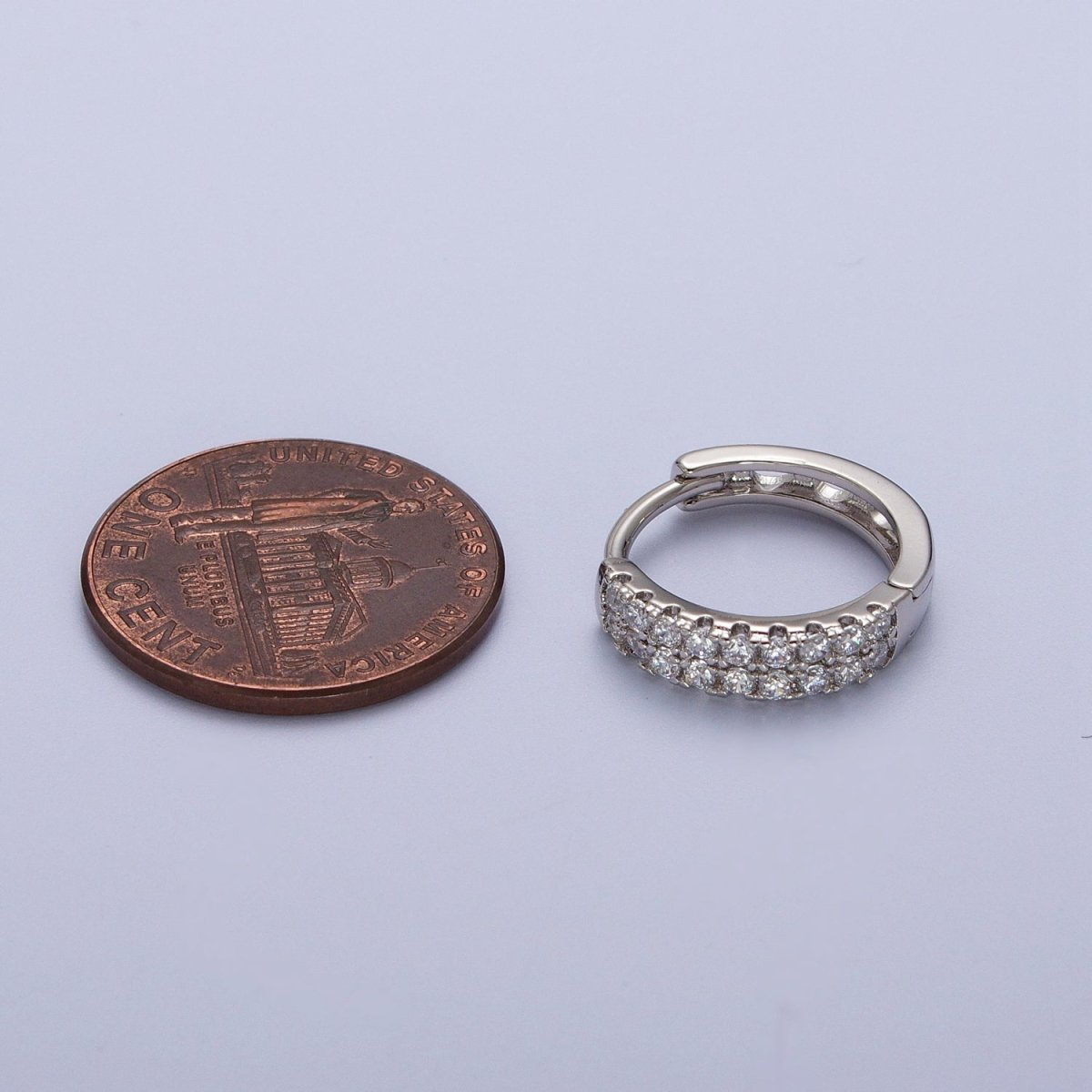 15.5mm Micro Paved CZ Silver Huggie Earrings | AB030 - DLUXCA