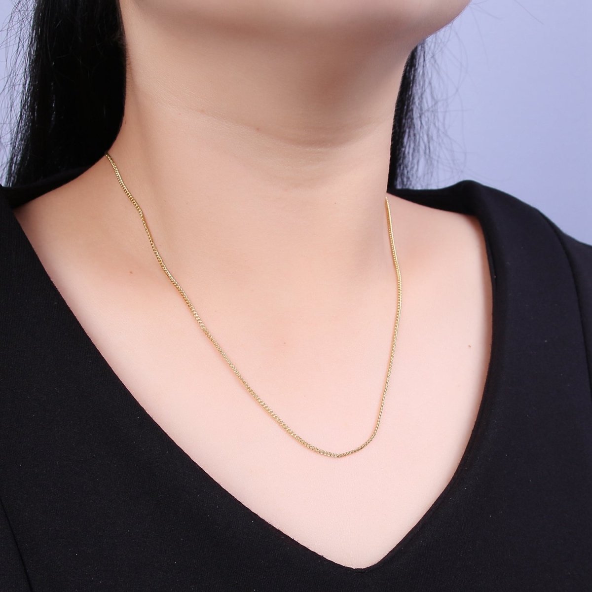 1.5mm Dainty Curb Chain 18 Inch Layering Necklace w. Extender in Silver & Gold | WA-435 WA-730 Clearance Pricing - DLUXCA