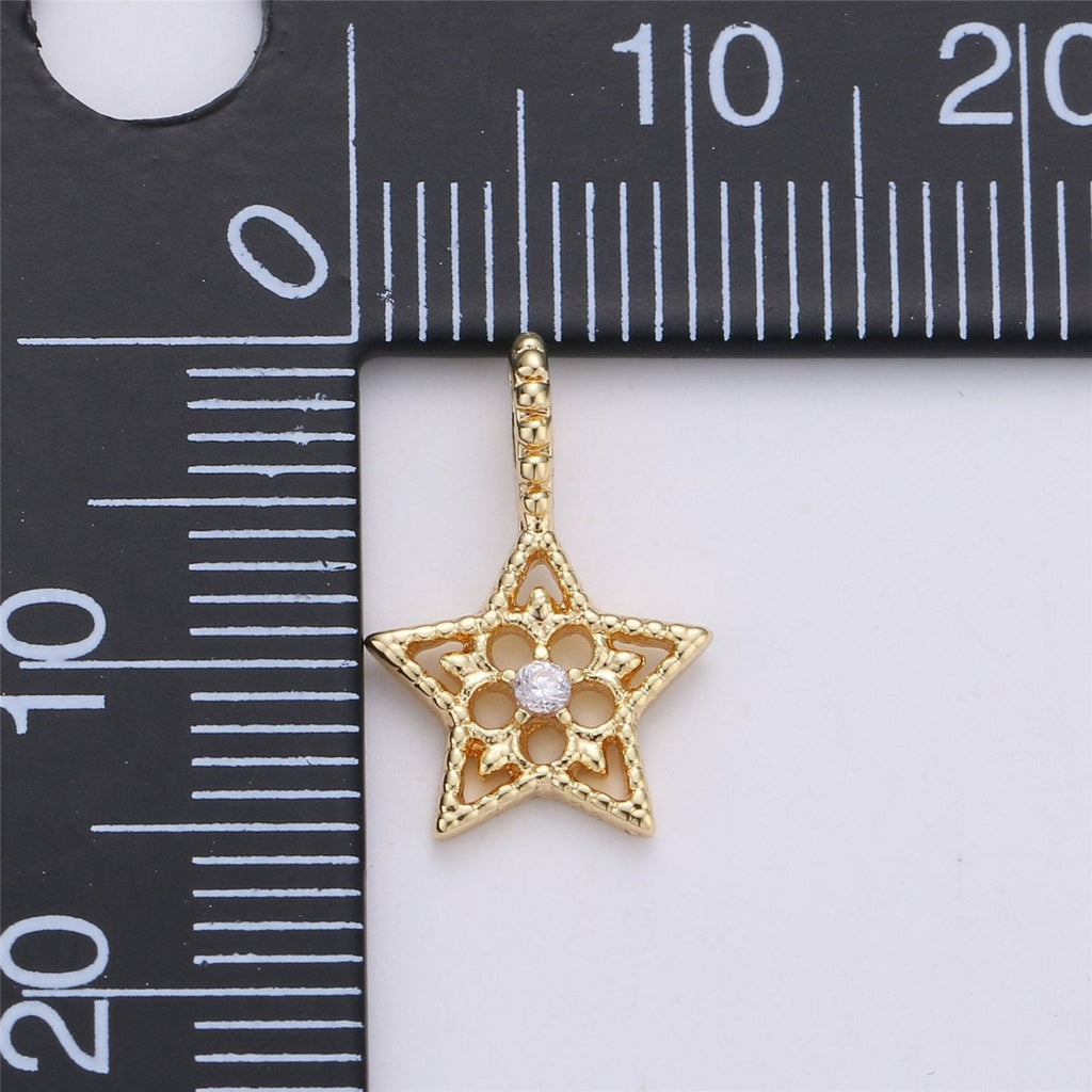 15mm Gold Star Charm Cubic Pendant Gold plated Dainty Star Charm for Necklace Earring charm, C-625 - DLUXCA