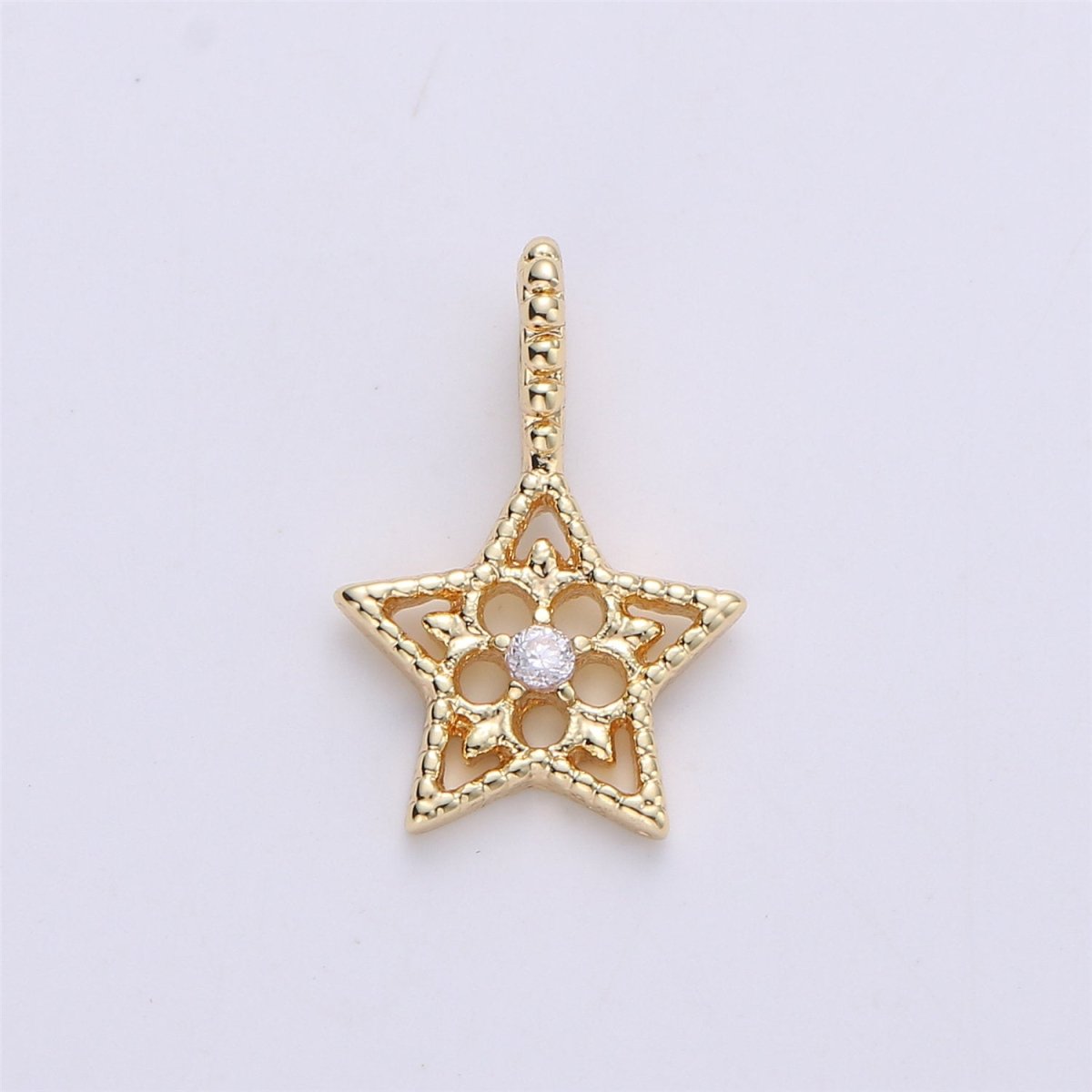 15mm Gold Star Charm Cubic Pendant Gold plated Dainty Star Charm for Necklace Earring charm, C-625 - DLUXCA