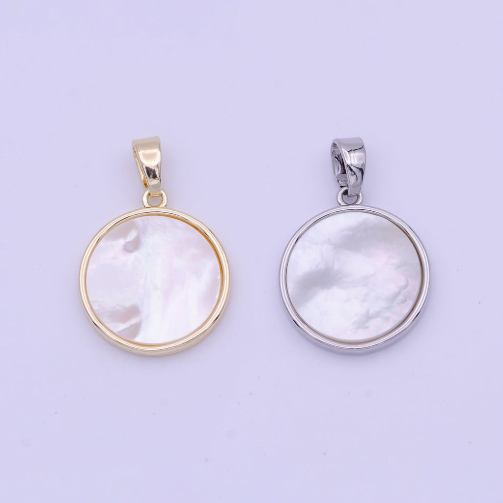 15mm Heart Petal Quatrefoil Clover Shell Pearl Bezel Double Sided Pendant in Gold & Silver | H159 H168