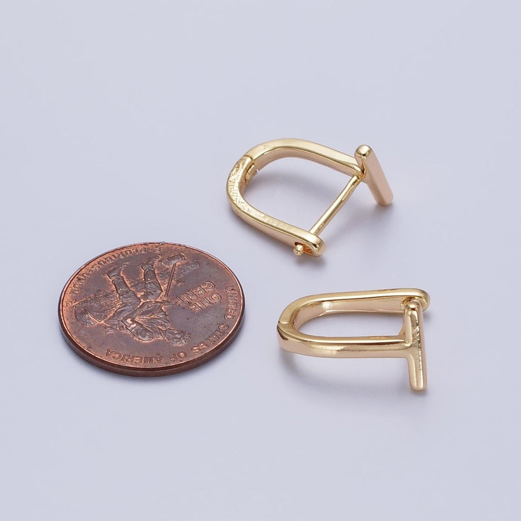 15mm T-Shaped Geometric Oblong U-Shaped Hoop Earrings in Gold & Silver | AB440 AB443