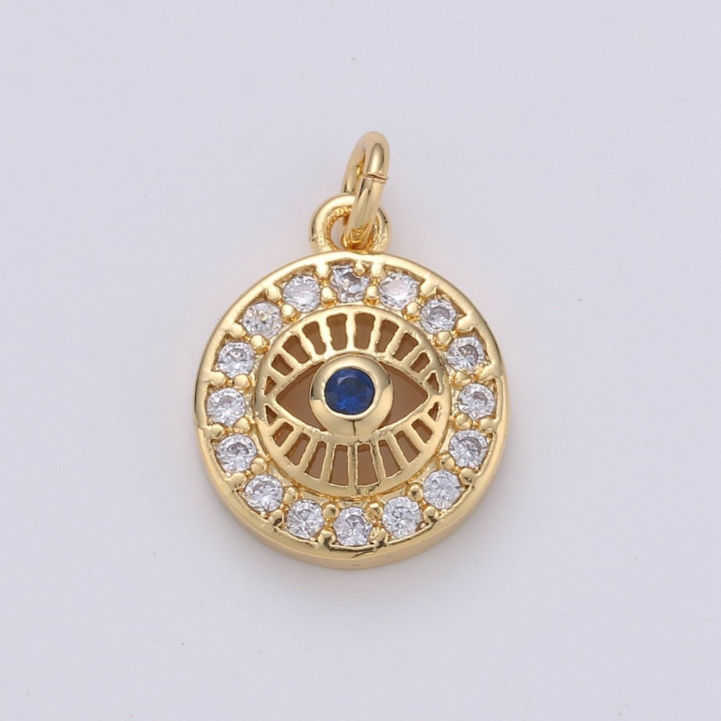 15x10mm 24k Gold plated Evil Eye, Micro Pave Evil Eye Charm, Turquoise Cubic Charms, CZ Gold Evil Eye Beads, Pink Green Blue Charms, D-485 - D-488