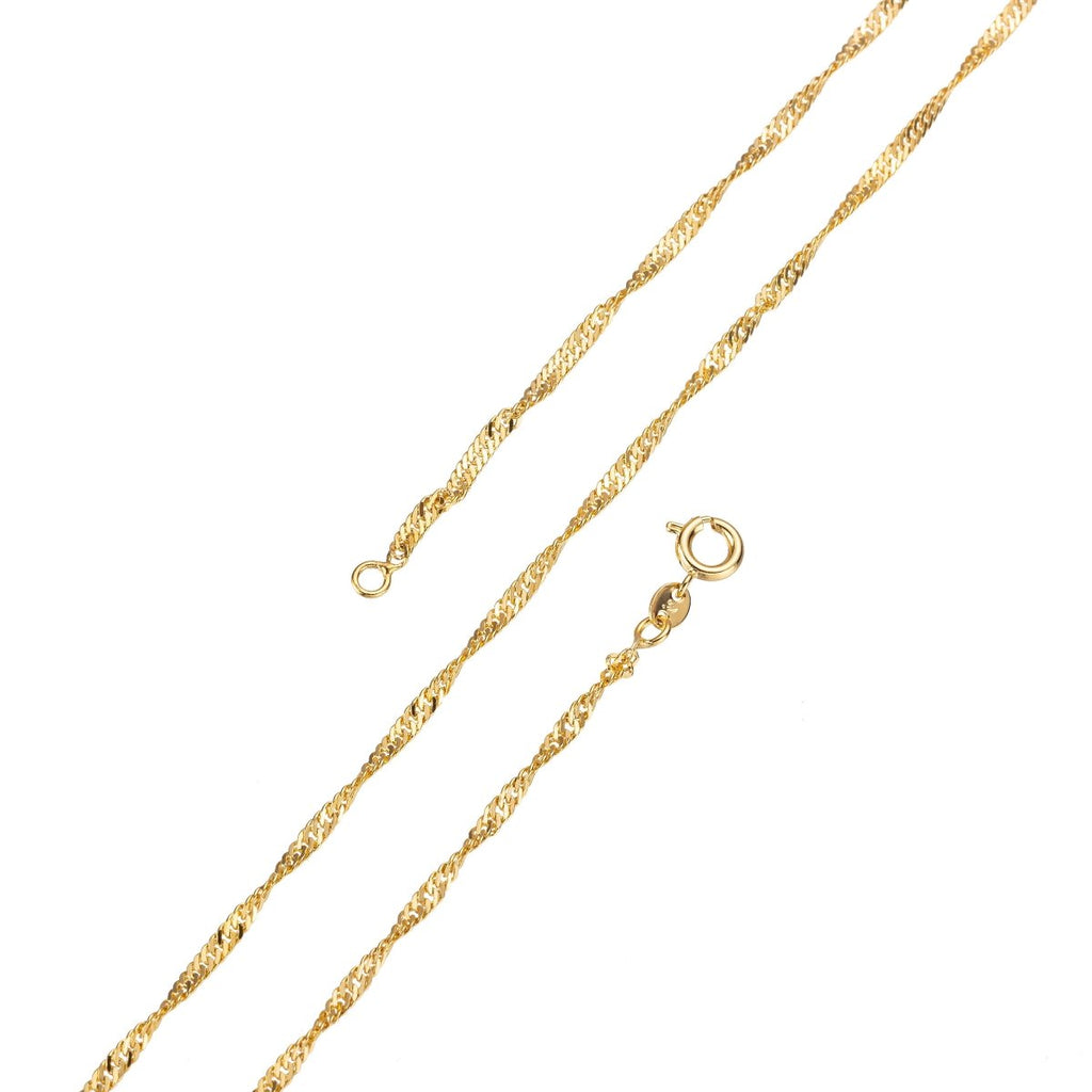 16 inch Singapore Finished Chain For Jewelry Making, 24K Gold Plated Singapore Chain Necklace, Dainty 2mm Singapore Necklace w/ Spring Ring | CN-747 Clearance Pricing - DLUXCA