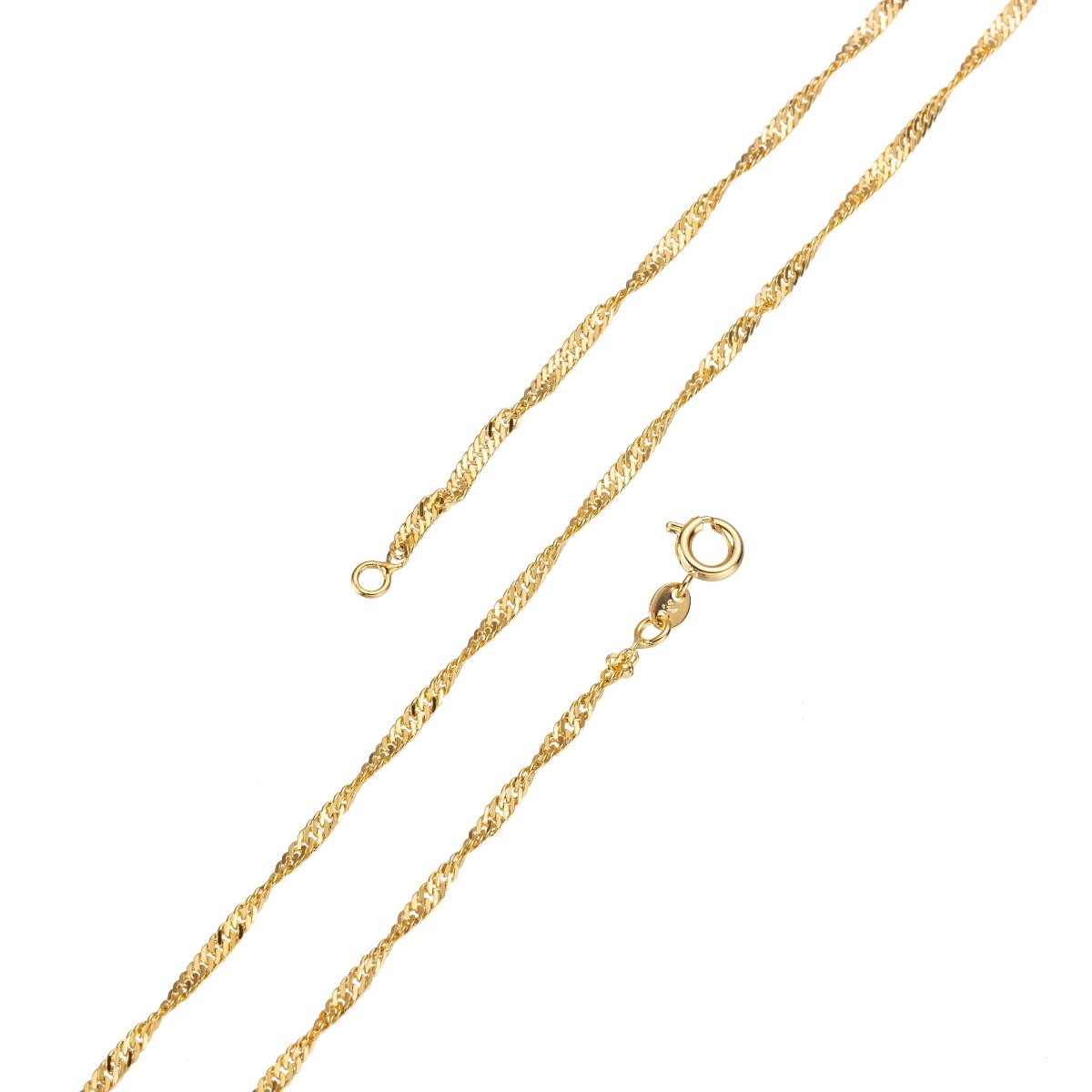 16 inch Singapore Finished Chain For Jewelry Making, 24K Gold Plated Singapore Chain Necklace, Dainty 2mm Singapore Necklace w/ Spring Ring | CN-747 Clearance Pricing - DLUXCA