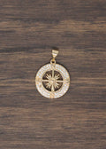 16k Gold Compass, Navigation, Gift for Traveler, Journey, Travel, Cubic Zirconia Necklace Pendant Charm Bead Bails Findings Jewelry Making H-795 - DLUXCA