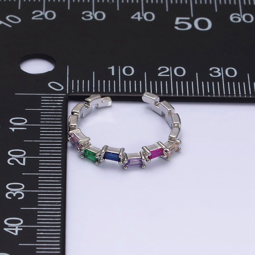 16K Gold Filed Clear, Green, Multicolor CZ Baguette Lined Adjustable Ring | O-1581~O-1586