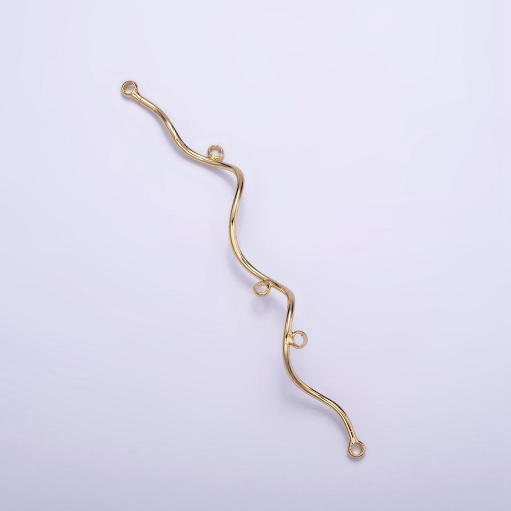 16K Gold plated 1 PAIR 63mm Wavy Spiral Multiple Loop Charm Holder Necklace Earring Jewelry Supply | Z-433 - DLUXCA