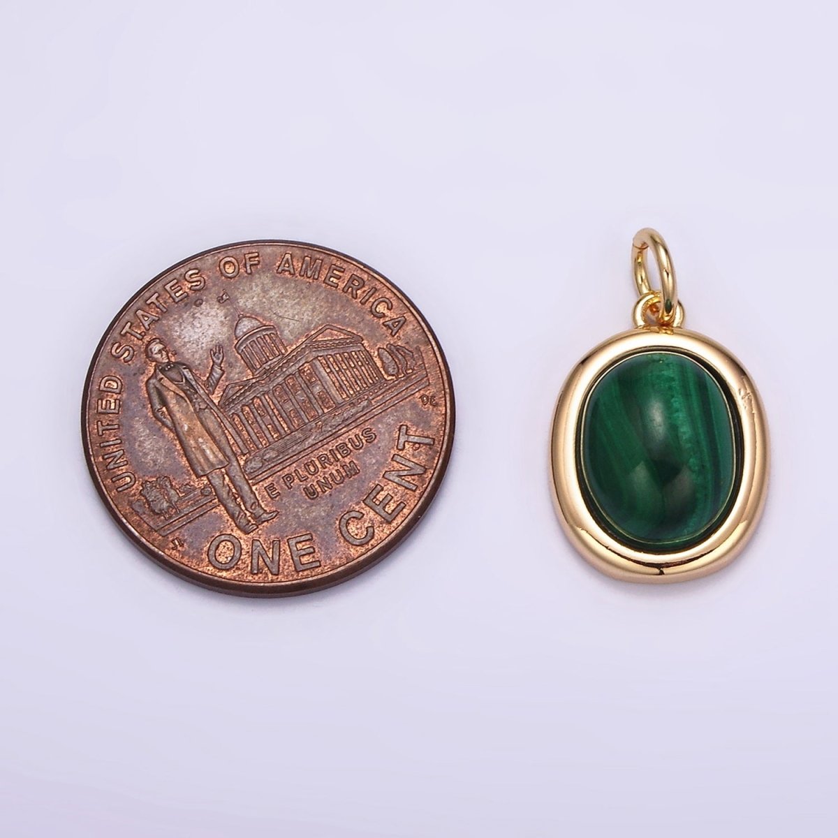 16K Gold plated 10mm, 11mm Green Malachite Cabochon Bezel Charm | AG452 AG453 - DLUXCA
