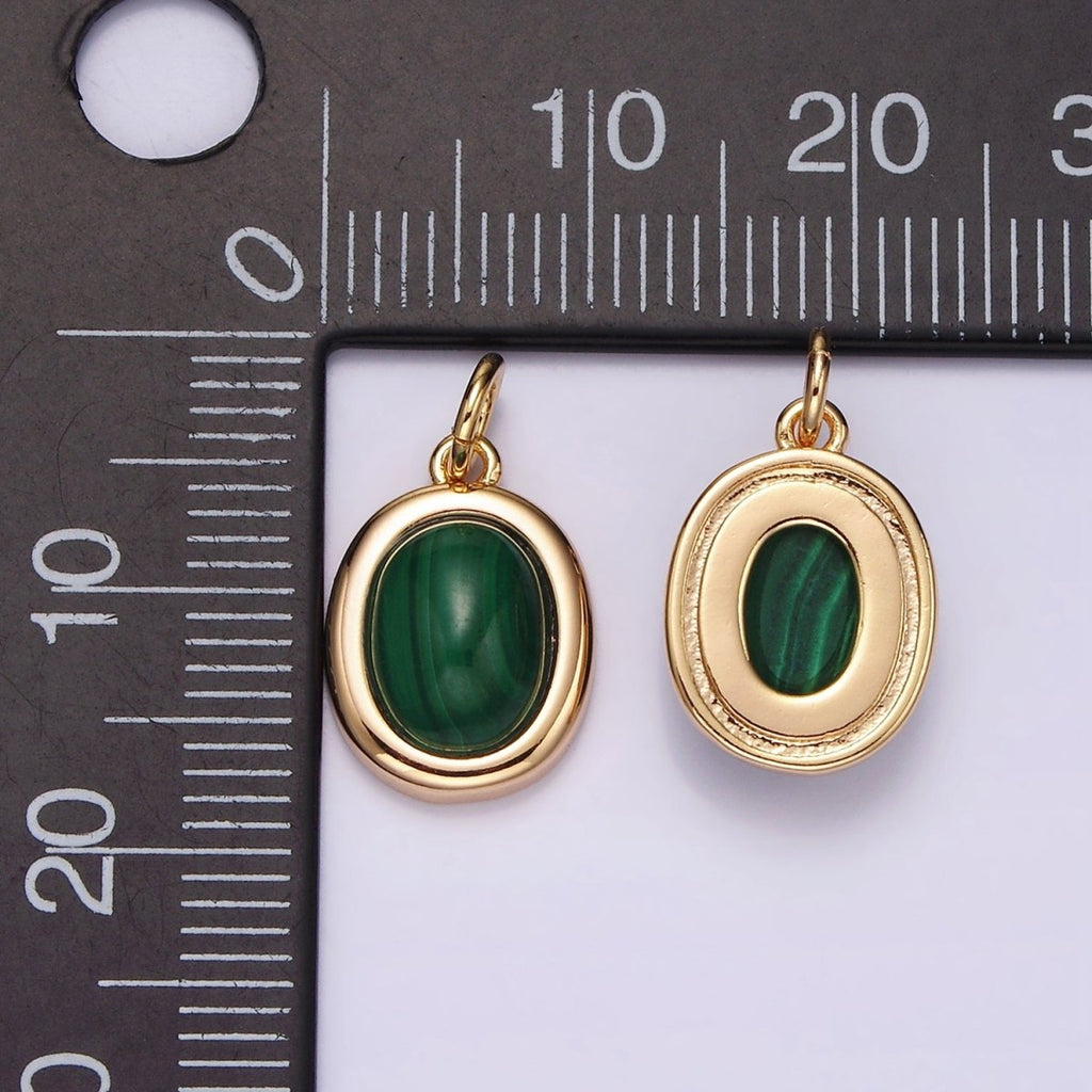 16K Gold plated 10mm, 11mm Green Malachite Cabochon Bezel Charm | AG452 AG453 - DLUXCA