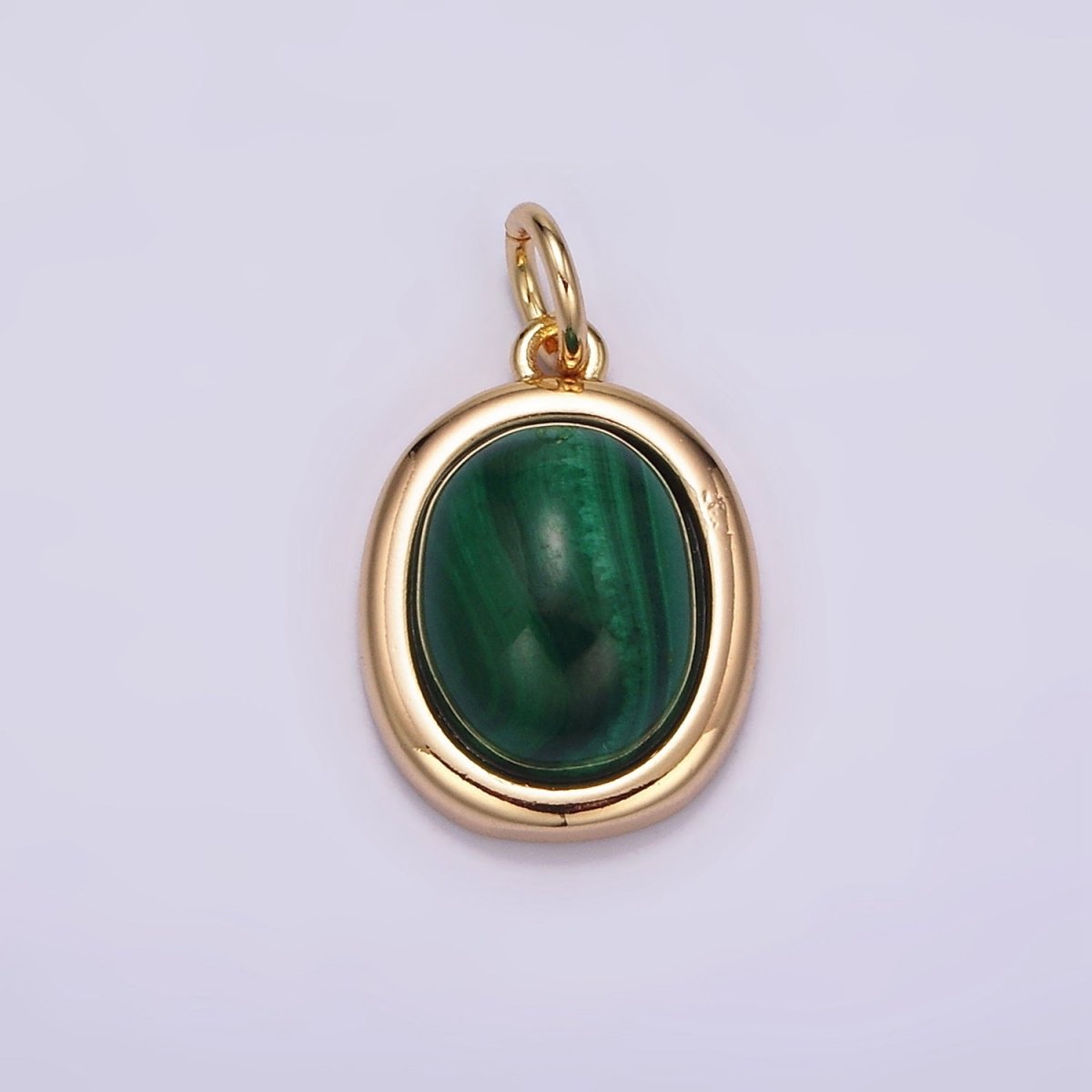 16K Gold plated 10mm, 11mm Green Malachite Cabochon Bezel Charm | AG452 AG453 - DLUXCA