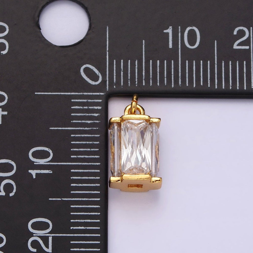 16K Gold plated 10mm Clear Baguette Multiple Sided Tube Mini Charm | AC856 - DLUXCA