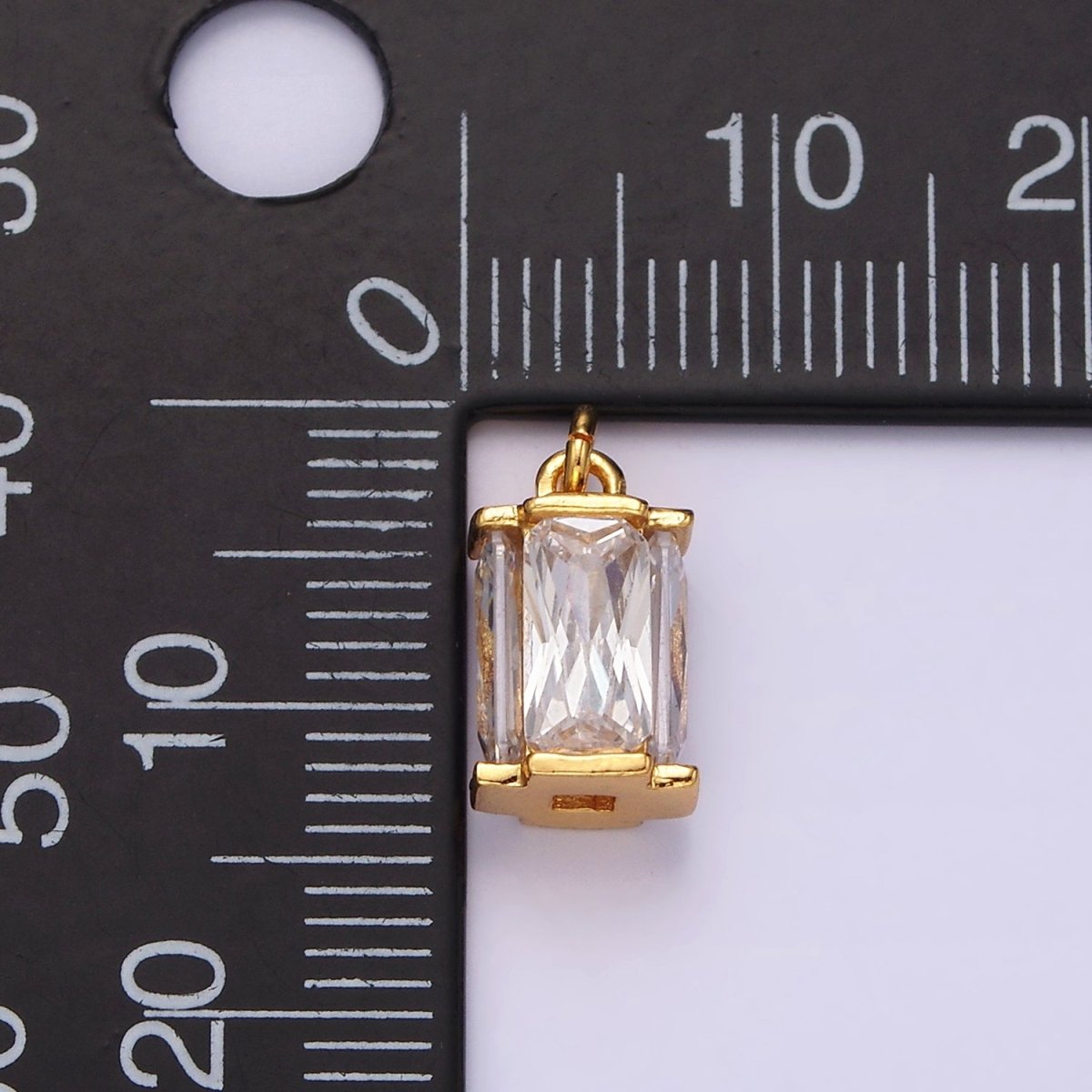 16K Gold plated 10mm Clear Baguette Multiple Sided Tube Mini Charm | AC856 - DLUXCA
