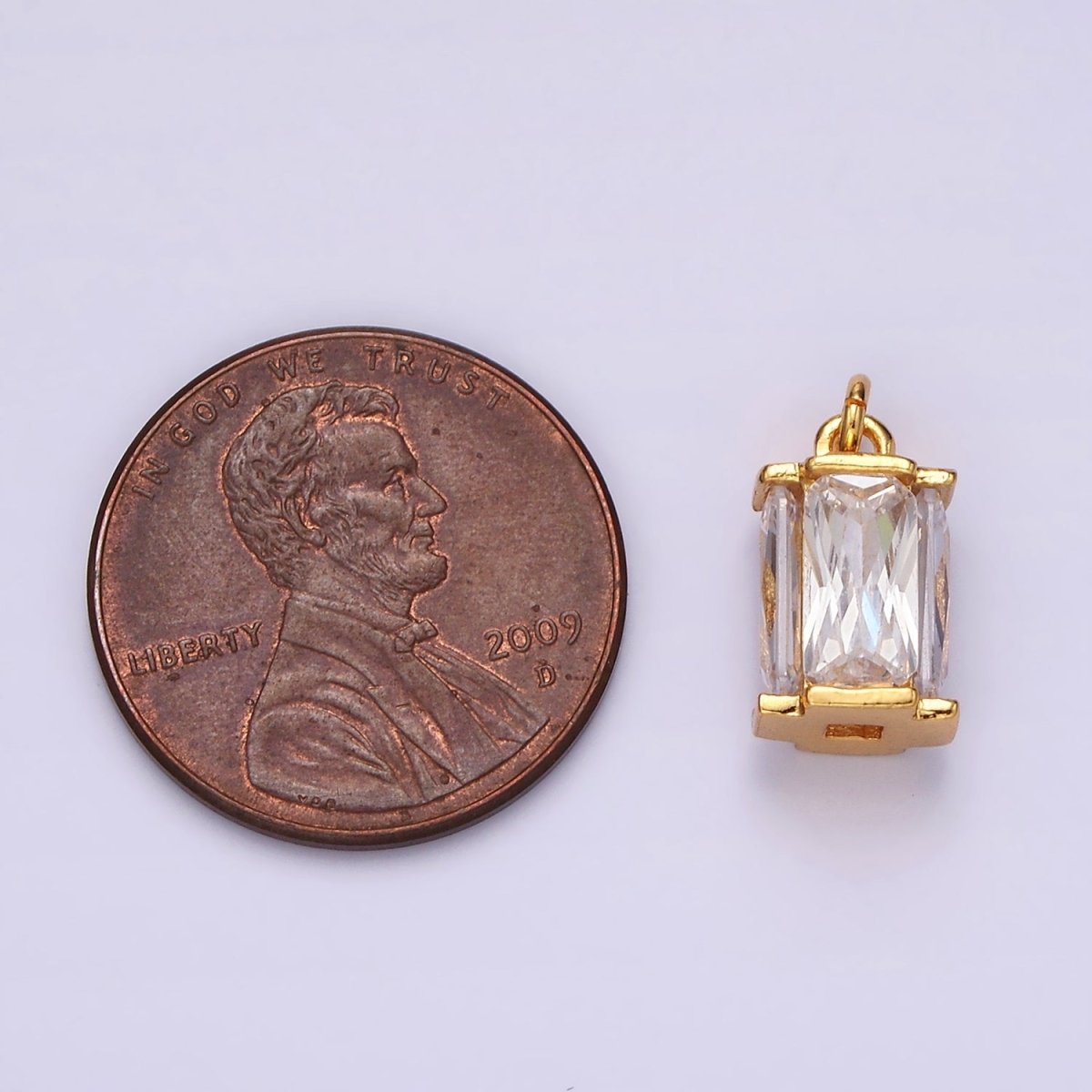 16K Gold plated 10mm Clear Baguette Multiple Sided Tube Mini Charm | AC856 - DLUXCA
