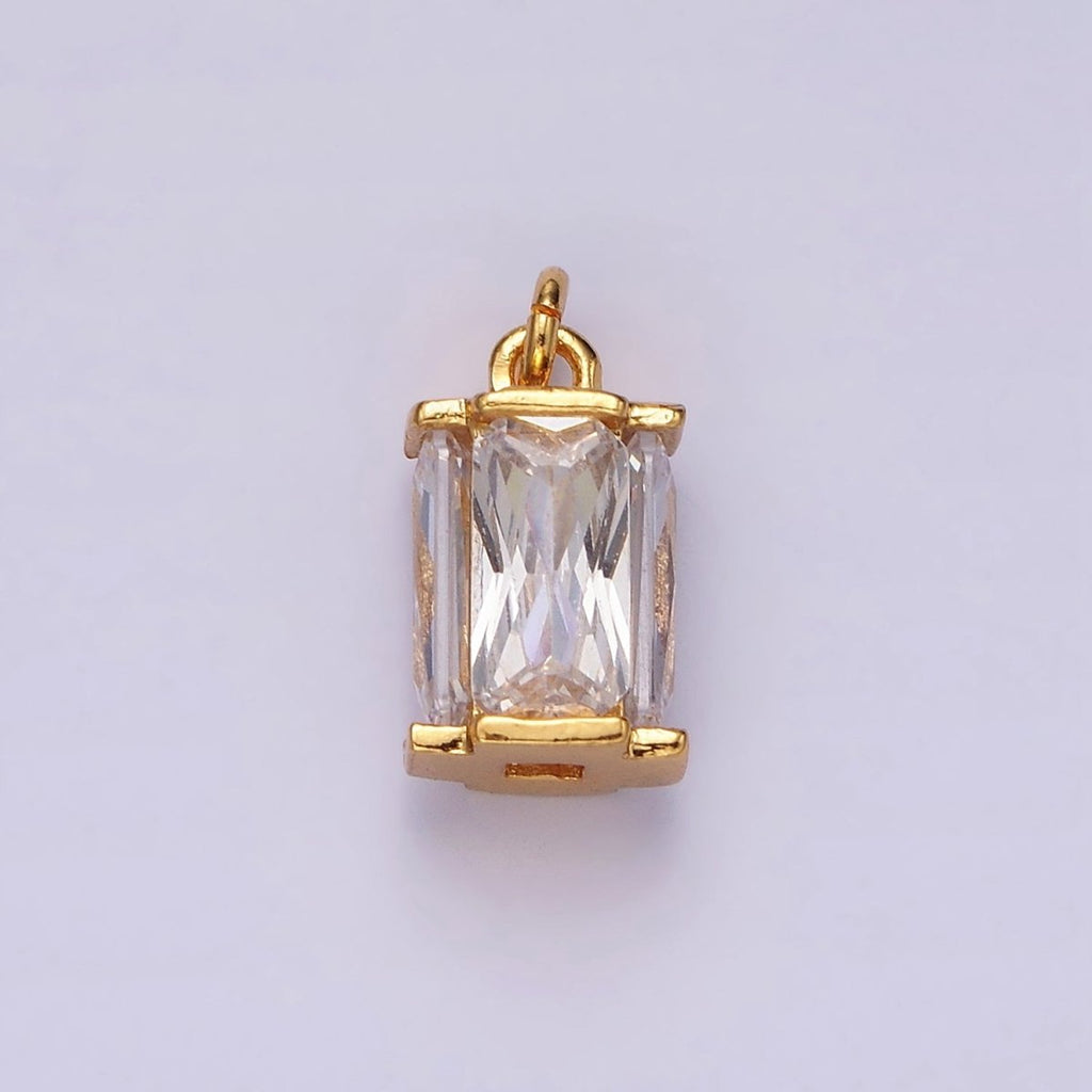 16K Gold plated 10mm Clear Baguette Multiple Sided Tube Mini Charm | AC856 - DLUXCA