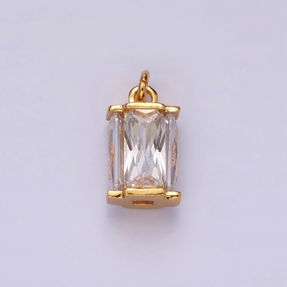 16K Gold plated 10mm Clear Baguette Multiple Sided Tube Mini Charm | AC856 - DLUXCA