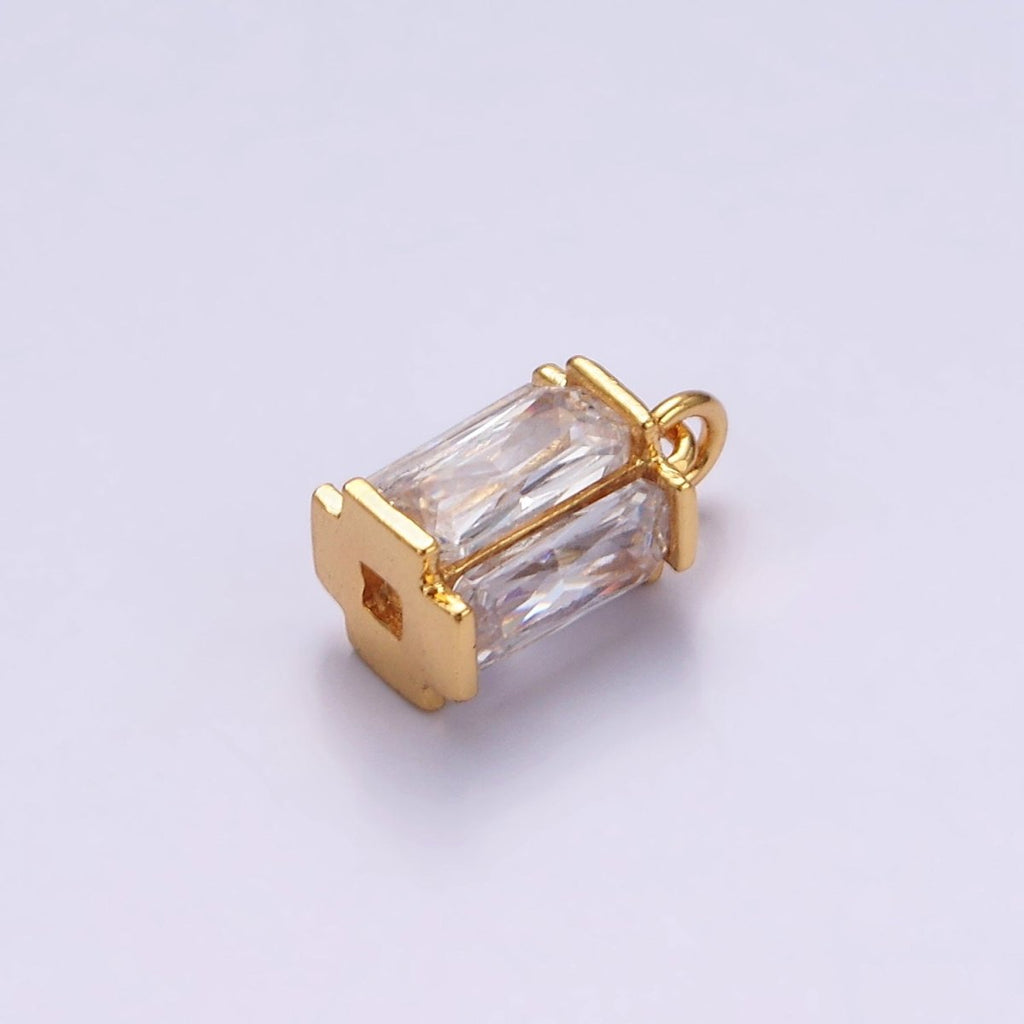 16K Gold plated 10mm Clear Baguette Multiple Sided Tube Mini Charm | AC856 - DLUXCA