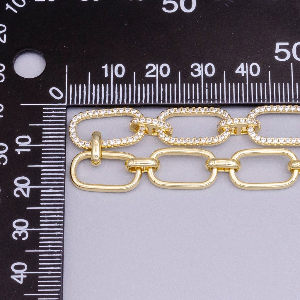 16K Gold plated 10mm Half Micro Paved CZ Paperclip 17 Inch Chain Necklace in Gold & Silver | WA-1894 WA-1895 Clearance Pricing