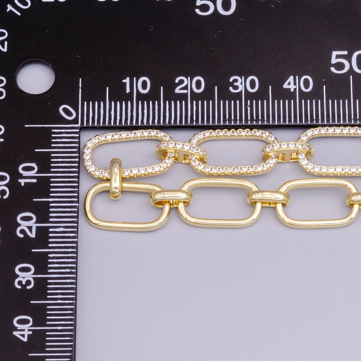 16K Gold plated 10mm Half Micro Paved CZ Paperclip 17 Inch Chain Necklace in Gold & Silver | WA-1894 WA-1895 Clearance Pricing