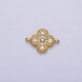 16K Gold plated 10mm Quatrefoil Clover Clear Micro Paved CZ Beaded Connector | F-087 - DLUXCA