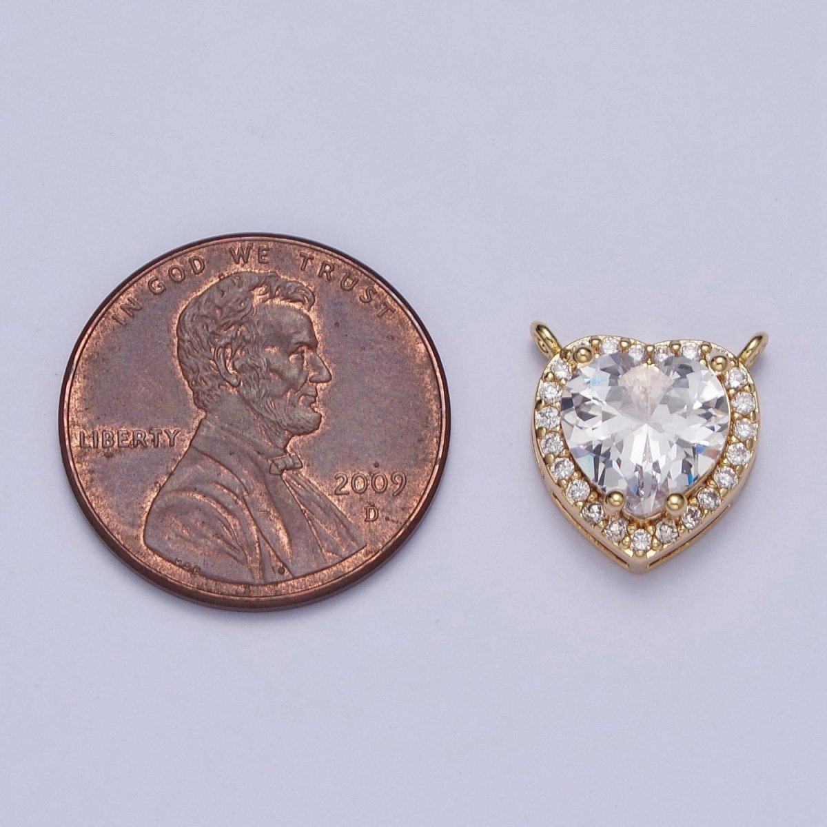 16K Gold plated 11.5mm Clear Micro Paved CZ Heart Connector | G525 - DLUXCA