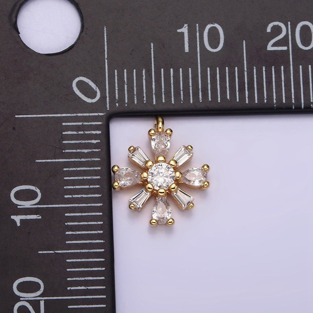 16K Gold plated 12.3mm Flower Clear CZ Baguette Teardrop Petal Add-On Charm | N938 - DLUXCA