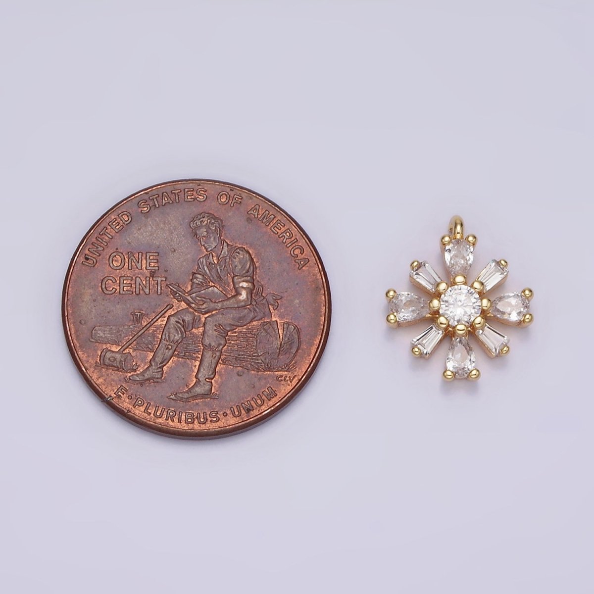 16K Gold plated 12.3mm Flower Clear CZ Baguette Teardrop Petal Add-On Charm | N938 - DLUXCA
