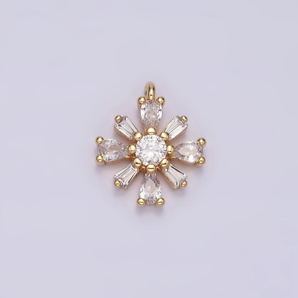 16K Gold plated 12.3mm Flower Clear CZ Baguette Teardrop Petal Add-On Charm | N938 - DLUXCA