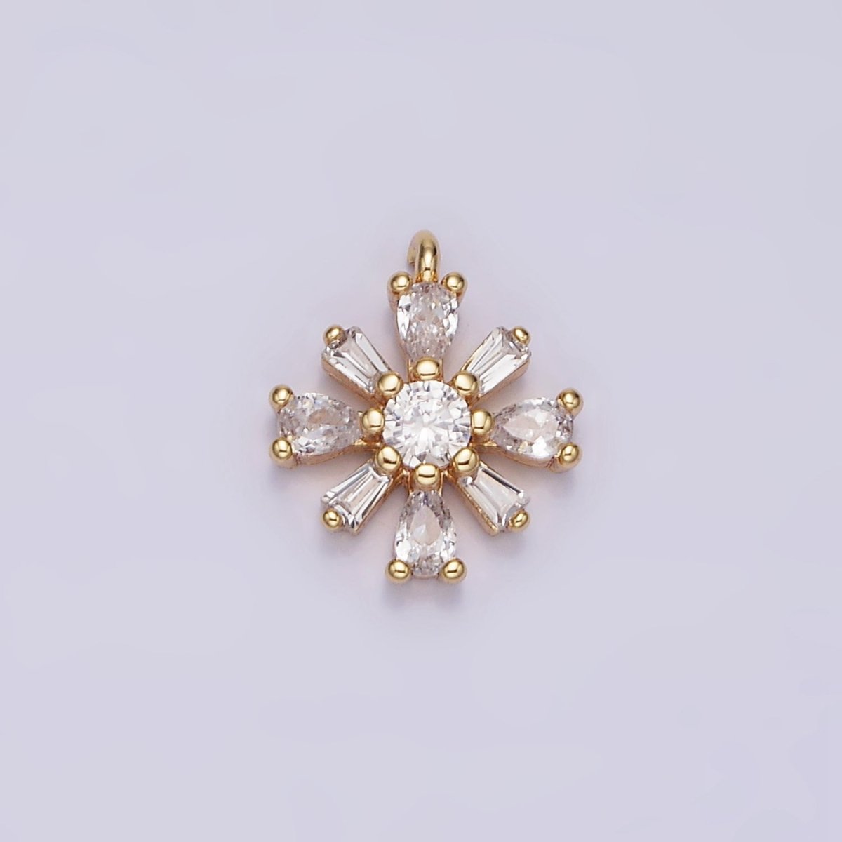 16K Gold plated 12.3mm Flower Clear CZ Baguette Teardrop Petal Add-On Charm | N938 - DLUXCA