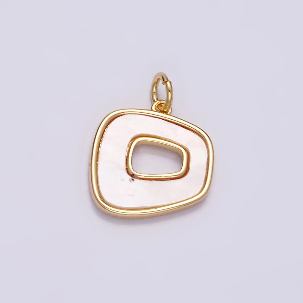 16K Gold plated 12.5mm Abstract Open Square Shell Pearl Minimalist Bezel Charm | N1496 - DLUXCA
