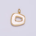 16K Gold plated 12.5mm Abstract Open Square Shell Pearl Minimalist Bezel Charm | N1496 - DLUXCA