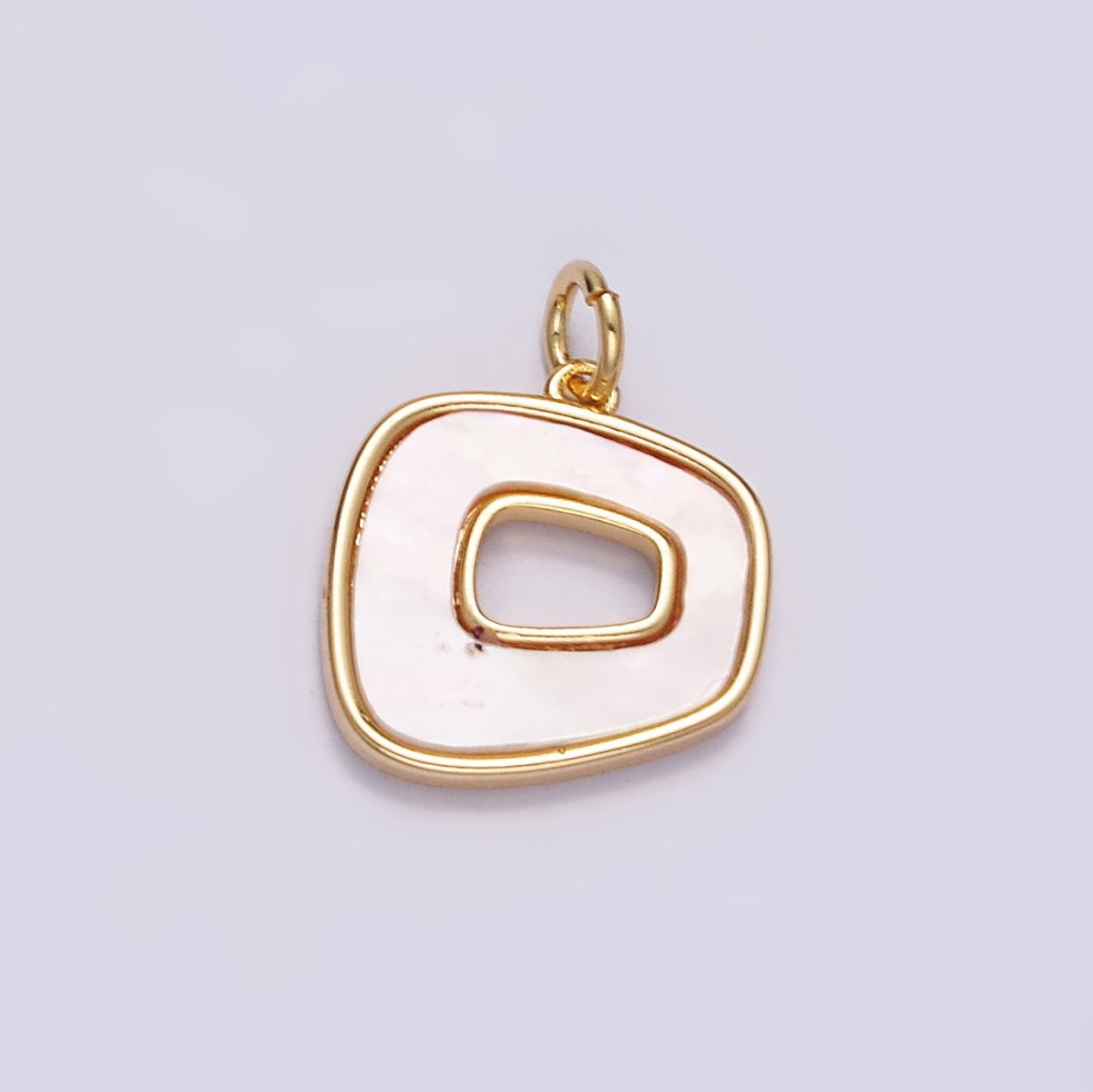 16K Gold plated 12.5mm Abstract Open Square Shell Pearl Minimalist Bezel Charm | N1496 - DLUXCA