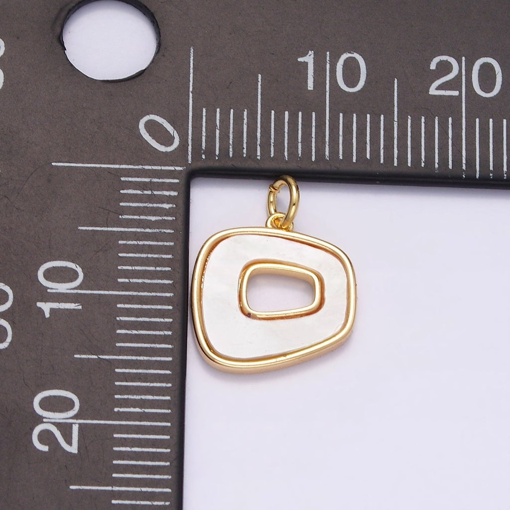 16K Gold plated 12.5mm Abstract Open Square Shell Pearl Minimalist Bezel Charm | N1496 - DLUXCA