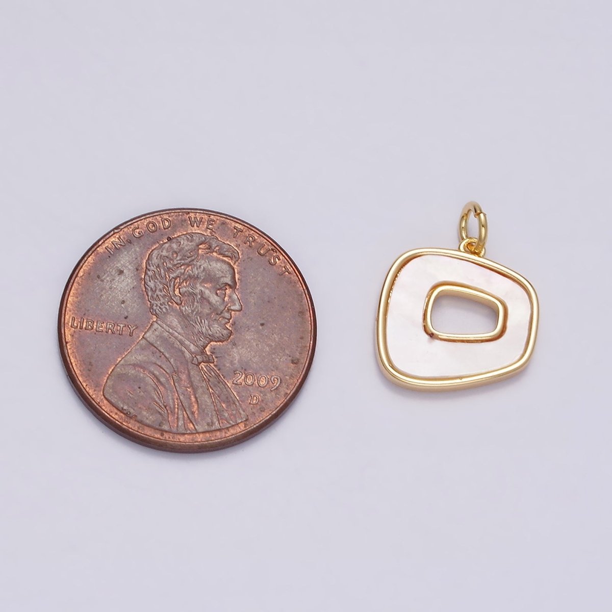 16K Gold plated 12.5mm Abstract Open Square Shell Pearl Minimalist Bezel Charm | N1496 - DLUXCA