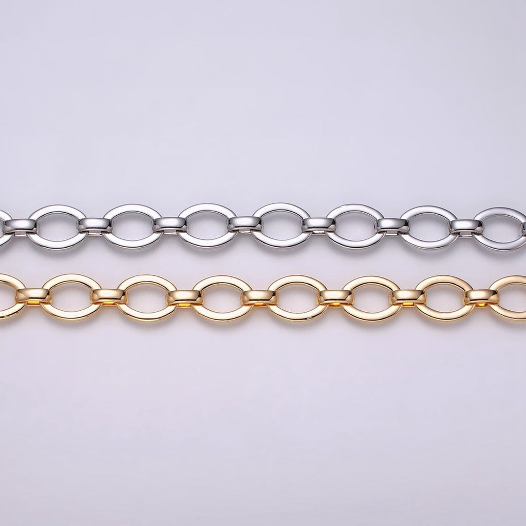 16K Gold plated 12.5mm Oval Cable Unfinished Chain by Yard in Gold & Silver | ROLL-1223 ROLL-1224 Clearance Pricing - DLUXCA