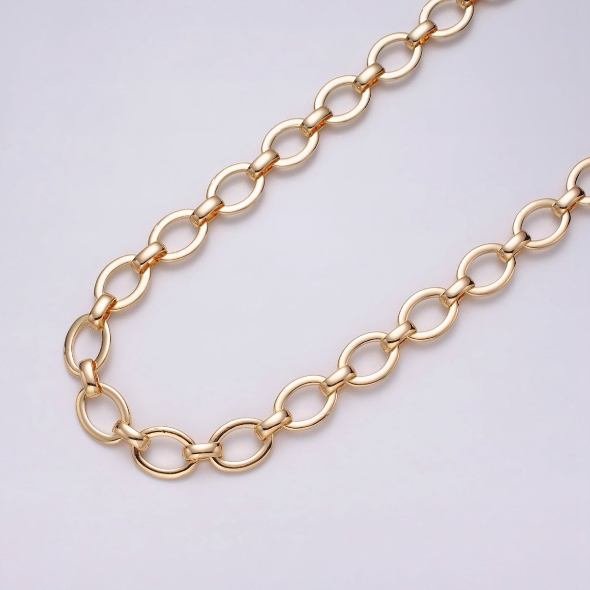 16K Gold plated 12.5mm Oval Cable Unfinished Chain by Yard in Gold & Silver | ROLL-1223 ROLL-1224 Clearance Pricing - DLUXCA
