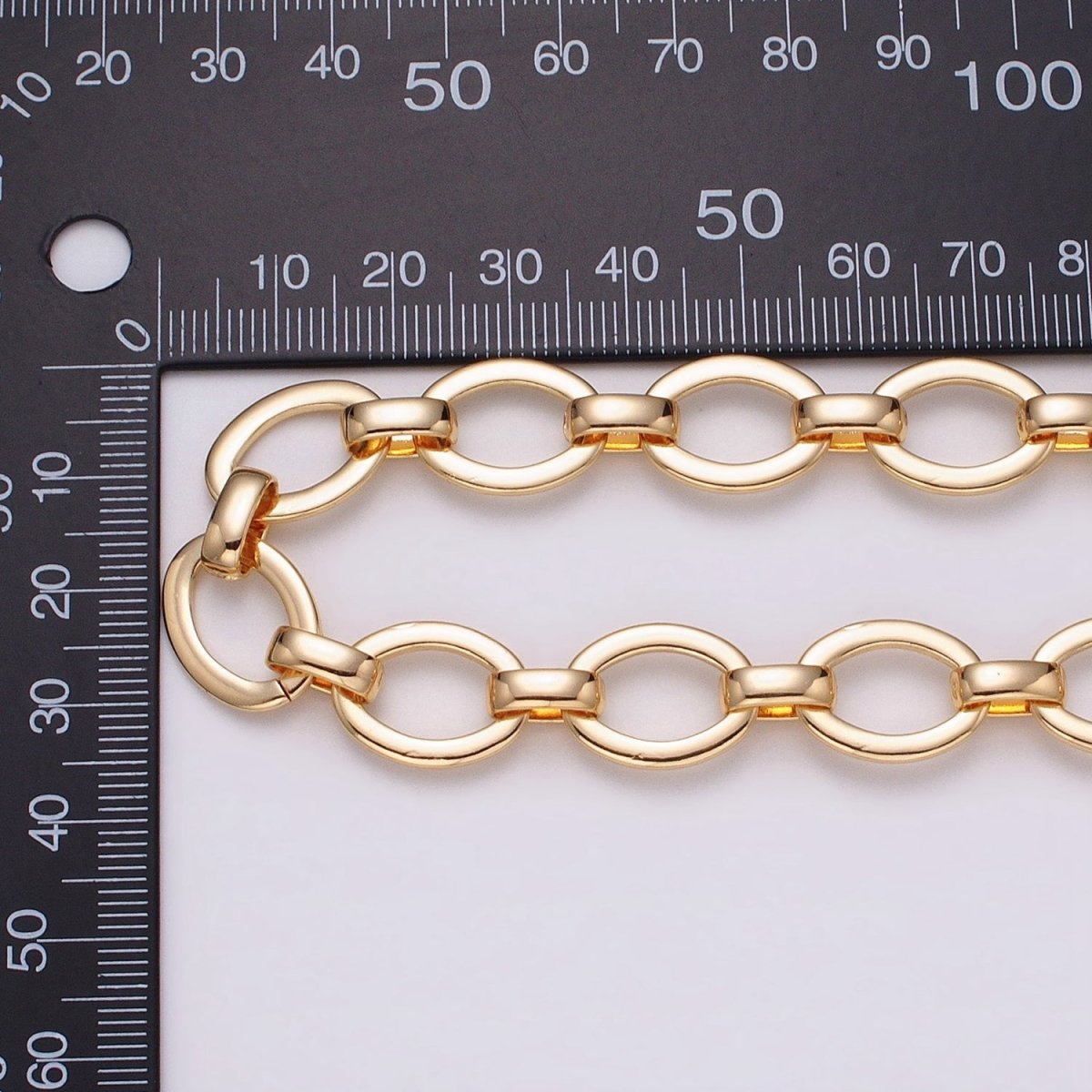 16K Gold plated 12.5mm Oval Cable Unfinished Chain by Yard in Gold & Silver | ROLL-1223 ROLL-1224 Clearance Pricing - DLUXCA