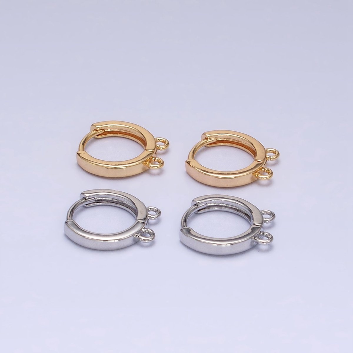 16K Gold plated 13.5mm Thin Double Open Loop Huggie Earrings Supply in Gold & Silver | Z-225 Z-226 - DLUXCA